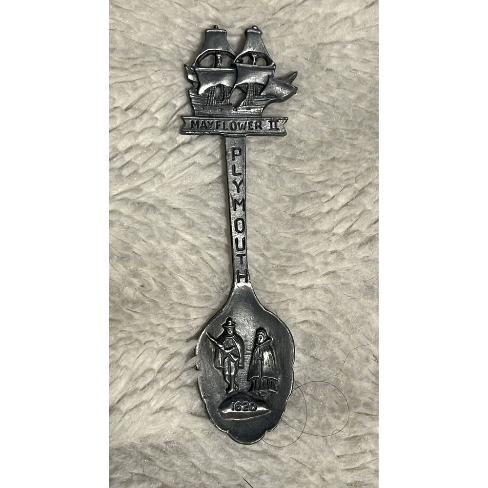 Plymouth Rock‎ Mass Mayflower Souvenir Spoon Pewter